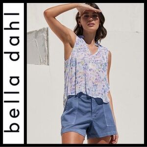 Bella Dahl Orchid Floral Print Ruffle Neck Top